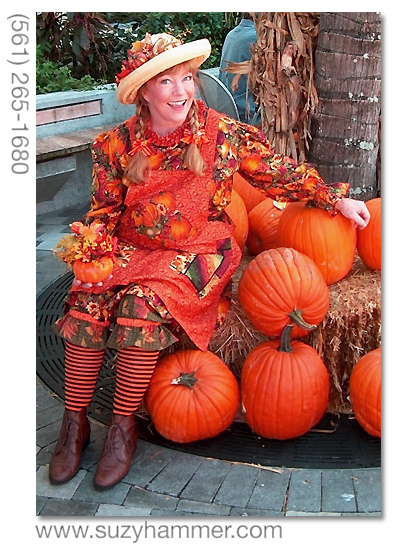 Suzy Hammer portrays Pumpkin Patty, a cheerleader for locally grown, organic foods - like pumpkins.